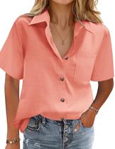 Camisa de linho HOTOUCH para mulheres de manga curta vermelha melancia M