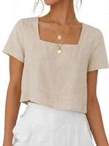 Camisa de linho IDEALSANXUN para mulheres, primavera, verão, bege, XL Camisa de linho IDEALSANXUN para mulheres, primavera, verão, bege, XL