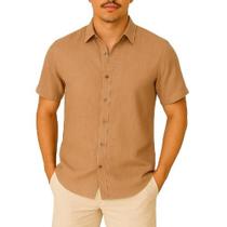 Camisa de Linho Manga curta Social Verão Fresca Gola Italiana Elegante em Visco-Linho Camisa de Linho Manga curta Social Verão Fresca Gola Italiana Elegante em Visco-Linho