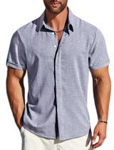 Camisa de linho MAPICK para homens casual com botões e manga curta