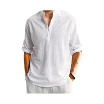 Camisa De Linho Masculina Casual De Manga Longa Estilosa Confortável E Respirável Camisa De Linho Masculina Casual De Manga Longa Estilosa Confortável E Respirável