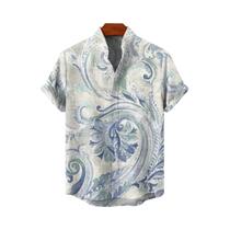Camisa De Linho Masculina De Verão Com Estampa, Elementos Populares Europeus E Americanos 2025