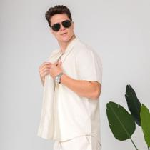 Camisa De Linho Masculina Gola Padre Social Sport Fino Cor:BegeTamanho:P Camisa De Linho Masculina Gola Padre Social Sport Fino Cor:BegeTamanho:P