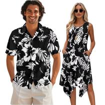 Camisa de luau havaiana para casal para homens e vestido tropical para mulheres Camisa de luau havaiana para casal para homens e vestido tropical para mulheres
