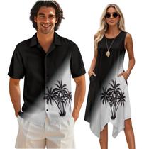 Camisa de luau havaiana para casal para homens e vestido tropical para mulheres Camisa de luau havaiana para casal para homens e vestido tropical para mulheres
