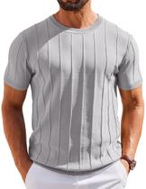 Camisa de malha COOFANDY para homens de manga curta, gola redonda, cinza claro