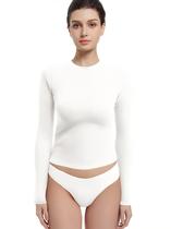 Camisa de manga comprida Abonlen com gola redonda para mulheres (branco creme)