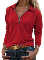 Camisa de manga comprida com gola Halife para mulheres em algodão vermelho Camisa de manga comprida com gola Halife para mulheres em algodão vermelho