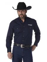 Camisa de manga comprida com logotipo ocidental da Wrangler para homens azul marinho