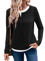 Camisa de manga comprida LOLONG Black Color Block para mulheres