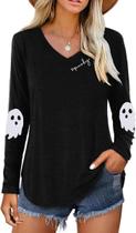 Camisa de manga comprida Nigbriz feminina Halloween Ghost Graphic Camisa de manga comprida Nigbriz feminina Halloween Ghost Graphic