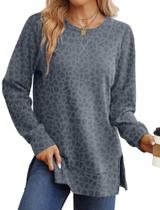 Camisa de manga comprida Saloogoe Fall Sweater para mulheres Leopard M