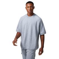 Camisa de Moletom Raglan Manga Curta Oversized Inverno Cinza
