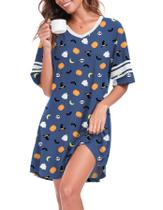Camisa de noite feminina REGAI com decote em V azul de Halloween M Camisa de noite feminina REGAI com decote em V azul de Halloween M