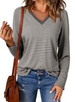 Camisa de outono EVALESS para mulheres com decote em V e manga comprida listrada