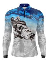 Camisa de Pesca Azul e Branca Tucunare Proteção Solar UV Manga Comprida - NEW FISHER