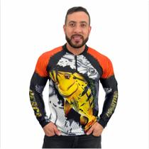 Camisa de Pesca Camiseta Masculina Personalizadas Com Tucunaré Proteção Uv Azul