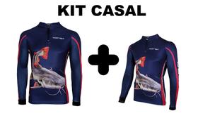 Camisa De Pesca Casal Pirarara Estampas Iguais Nortrek com Proteção Solar Manga Longa com Punho Ziper e Gola Camisa De Pesca Casal Pirarara Estampas Iguais Nortrek com Proteção Solar Manga Longa com Punho Ziper e Gola