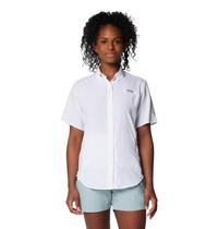 Camisa de pesca Columbia PFG Tamiami II de manga curta feminina branca Camisa de pesca Columbia PFG Tamiami II de manga curta feminina branca
