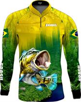 Camisa de Pesca Estampa Brasil Tucunare Amazonia Proteção Solar UV50+ Tecido Leve e Fresco