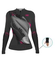 Camisa De Pesca Feminina C/ Luvinha Mar Negro Tambaqui Uv50+ Proteção Solar