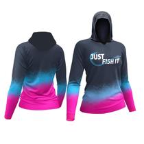 Camisa de Pesca Feminina Capuz Windline Azul e Pink com Luva Camisa de Pesca Feminina Capuz Windline Azul e Pink com Luva