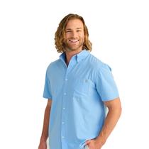 Camisa de pesca HUK Kona Solid de manga curta para homens - azul Camisa de pesca HUK Kona Solid de manga curta para homens - azul