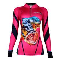 Camisa de Pesca Infantil Rosa Tucunare C/ Protreção UV50+ Manga Longa Gola e Ziper