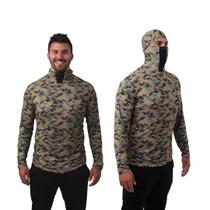 Camisa de Pesca Proteção UV50+ com Touca Ninja Camuflado Marpat