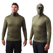 Camisa de Pesca Proteção UV50+ com Touca Ninja Verde Militar