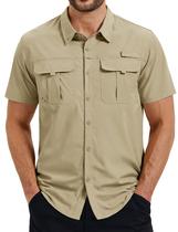 Camisa de pesca TACVASEN para homens de manga curta UPF50+ cáqui tamanho L Camisa de pesca TACVASEN para homens de manga curta UPF50+ cáqui tamanho L
