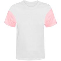 Camisa de Poliéster branca com manga rosa 100% poliester para sublimação P