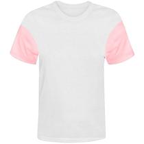 Camisa de Poliéster branca com manga rosa 100% poliester para sublimação P - Porto