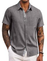 Camisa de Praia COOFANDY Masculina Cinza Escuro Manga Curta