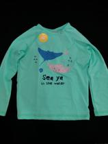 Camisa de Proteção Solar Infantil Unissex Verde Água Fundo do Mar