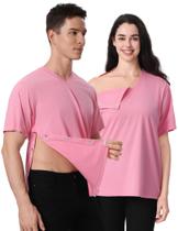 Camisa de recuperação com botões magnéticos Aprbark após cirurgia com decote em V Camisa de recuperação com botões magnéticos Aprbark após cirurgia com decote em V
