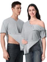 Camisa de recuperação com botões magnéticos Aprbark após cirurgia com decote em V Camisa de recuperação com botões magnéticos Aprbark após cirurgia com decote em V