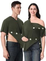 Camisa de recuperação com botões magnéticos Aprbark após cirurgia com decote em V Camisa de recuperação com botões magnéticos Aprbark após cirurgia com decote em V