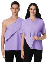 Camisa de recuperação com botões magnéticos Aprbark após cirurgia com decote em V Camisa de recuperação com botões magnéticos Aprbark após cirurgia com decote em V