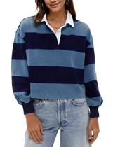 Camisa de rúgbi feminina Nicfazy listrada de manga comprida azul tamanho M Camisa de rúgbi feminina Nicfazy listrada de manga comprida azul tamanho M