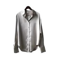 Camisa De Seda Branca Com Botões, Manga Longa, Blusa Vintage, Ajuste Solto, Moda Feminina Para a