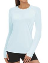 Camisa de sol feminina Rash Guard AURUZA UPF50+, manga comprida, azul claro