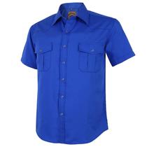 Camisa de trabalho masculina de verão, manga curta, casual, ocidental, sólida, lisa, com botões de pressão (L, azul royal) Camisa de trabalho masculina de verão, manga curta, casual, ocidental, sólida, lisa, com botões de pressão (L, azul royal)