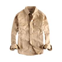 Camisa De Trabalho Masculina Khaki Retro Com Lavagem, Outono 204, Jaqueta Solta Com Bolso
