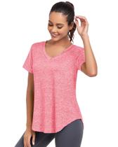 Camisa de treino Alovien de manga curta folgada com decote em V para mulheres