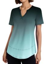 Camisa de treino feminina TCOT Gym Athletic Top com decote em V e manga curta