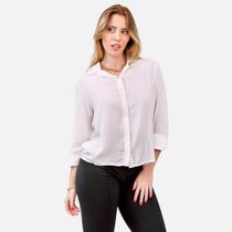 Camisa de Viscose Camisete Feminina Social Básica Gola Italiana e Punho com Botões