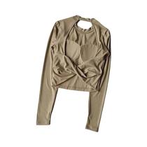 Camisa De Yoga Feminina De Manga Longa Sem Costas, Top Esportivo Sexy Com Almofadas Para Fitness,