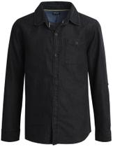 Camisa DKNY Boys Button Down, manga comprida, tamanho 8, preta, lavagem Camisa DKNY Boys Button Down, manga comprida, tamanho 8, preta, lavagem