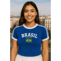 camisa do brasil feminina baby look bordada sem estado